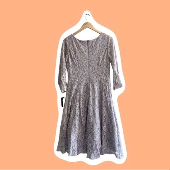 NWT Tea Length Silver Lace & Sequin Cocktail Dress - Picture 2 of 5